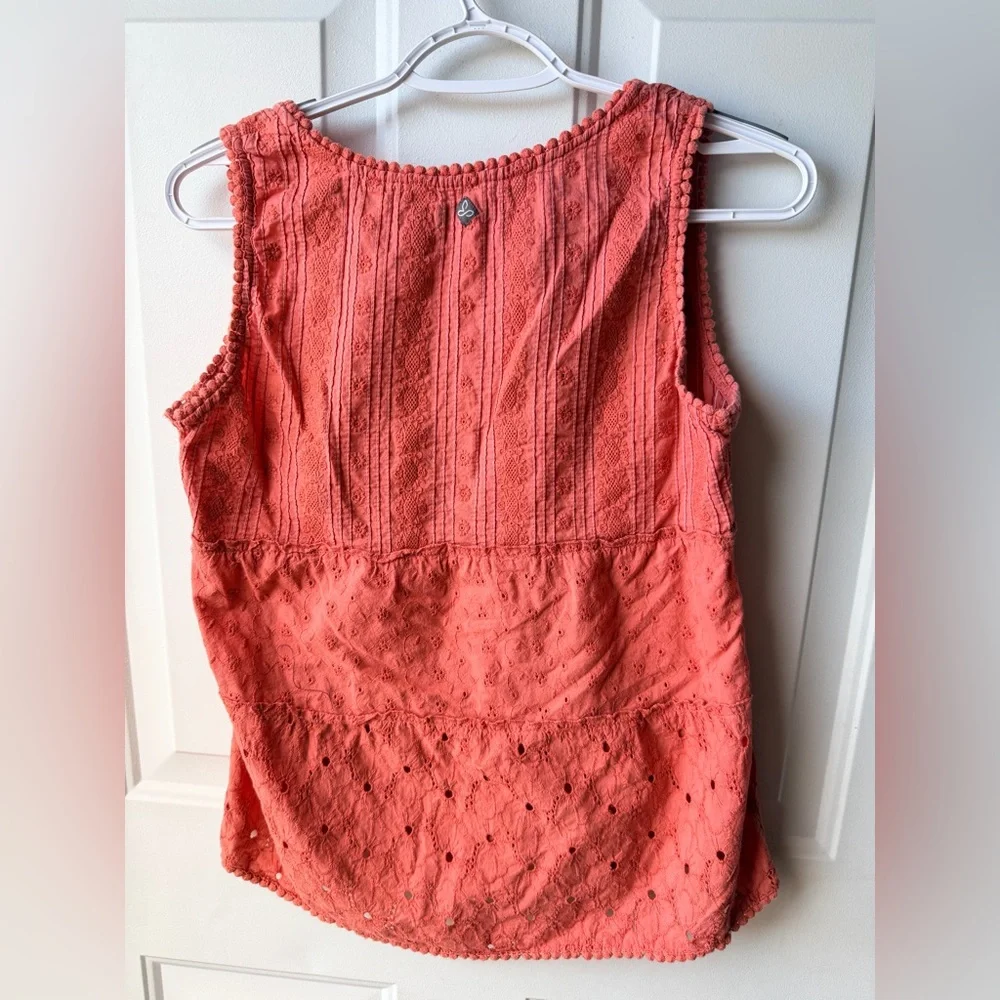 PrAna Coral Eyelet Sleeveless Tank Top Boho Tiered Cotton Women’s Small - Picture 6 of 6